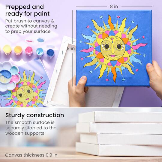 Arteza® Kids Canvas Paint Kit, 4 8x8 Canvas with Brushes & Paints Fantasy